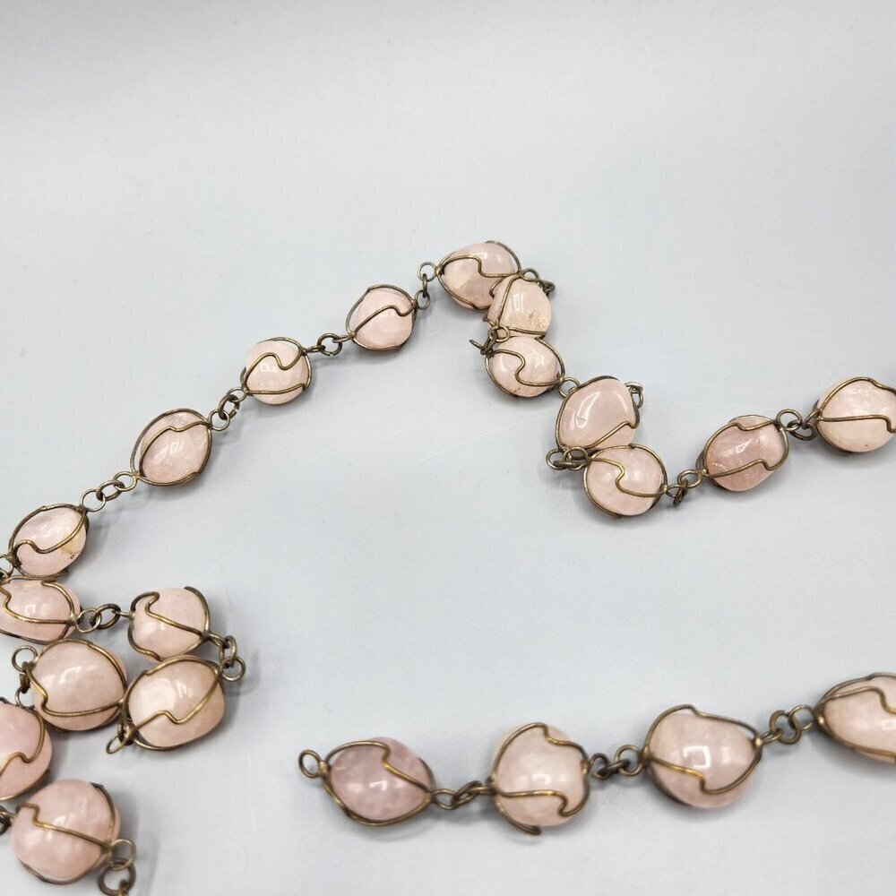 Caged Rose Quartz Necklace Wire Wrapped Polished Stones Bracelet Earrings Ring - Picture 11 of 11